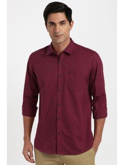 Peter England - Men Cotton Solid Collar Neck Slim Fit Maroon Shirt