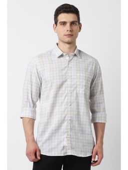 Peter England - Men Cotton Blend Checks Collar Neck Slim Fit White Shirt