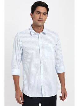 Peter England - Men Cotton Blend Stripes Collar Neck Slim Fit White Shirt