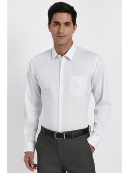 Peter England - Men Cotton Printed Collar Neck Regular Fit White Shirt