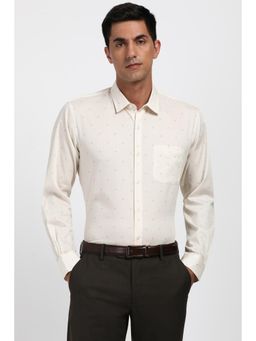Peter England - Men Cotton Geometric Collar Neck Regular Fit Cream Shirt