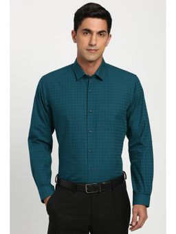 Peter England - Men Cotton Blend Checks Collar Neck Regular Fit Navy Blue Shirt