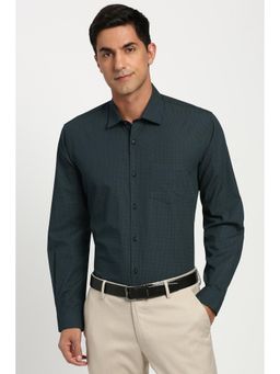 Peter England - Men Cotton Printed Collar Neck Regular Fit Navy Blue Shirt