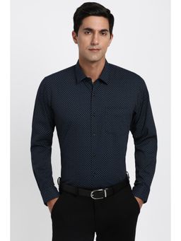 Peter England - Men Cotton Printed Collar Neck Slim Fit Navy Blue Shirt