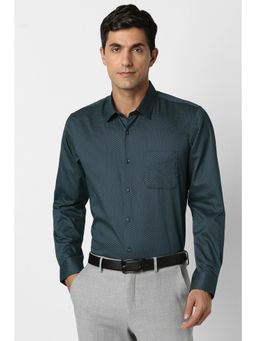 Peter England - Men Cotton Printed Collar Neck Slim Fit Blue Shirt