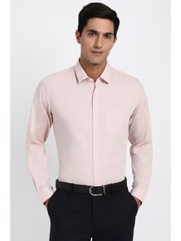 Peter England - Men Cotton Blend Textured Collar Neck Slim Fit Pink Shirt