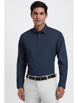 Peter England - Men Cotton Printed Collar Neck Slim Fit Navy Blue Shirt