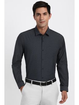 Peter England - Men Cotton Blend Checks Collar Neck Regular Fit Charcoal Shirt