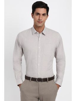 Peter England - Men Cotton Blend Checks Collar Neck Regular Fit White Shirt