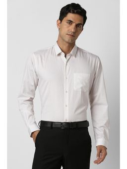 Peter England - Men Cotton Stripes Collar Neck Regular Fit Cream Shirt