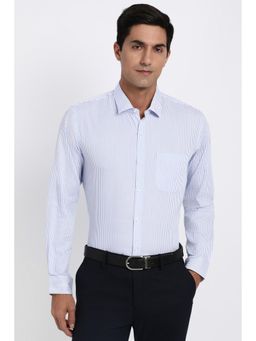 Peter England - Men Cotton Blend Stripes Collar Neck Regular Fit Blue Shirt