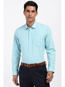 Peter England - Men Cotton Blend Stripes Collar Neck Regular Fit Blue Shirt