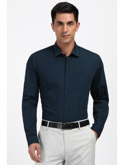 Peter England - Men Cotton Printed Collar Neck Regular Fit Navy Blue Shirt