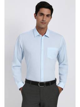Peter England - Men Cotton Printed Collar Neck Regular Fit Blue Shirt