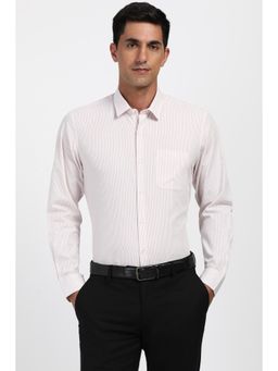 Peter England - Men Cotton Blend Stripes Collar Neck Slim Fit Pink Shirt