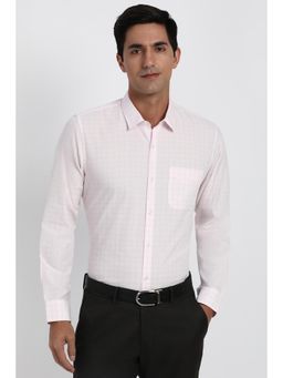 Peter England - Men Cotton Blend Checks Collar Neck Slim Fit Pink Shirt