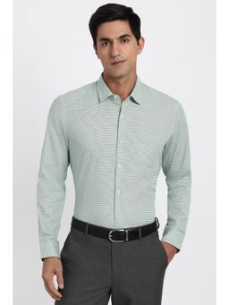 Peter England - Men Cotton Blend Printed Collar Neck Slim Fit Green Shirt