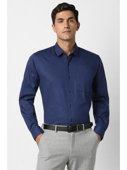 Peter England - Men Cotton Printed Collar Neck Slim Fit Blue Shirt