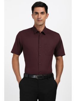 Peter England - Men Cotton Printed Collar Neck Regular Fit Maroon Shirt