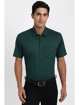 Peter England - Men Cotton Printed Collar Neck Regular Fit Green Shirt