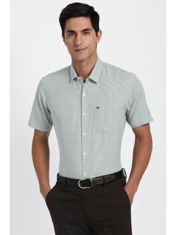 Peter England - Men Cotton Blend Printed Collar Neck Regular Fit Green Shirt