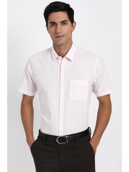 Peter England - Men Cotton Blend Checks Collar Neck Regular Fit Pink Shirt