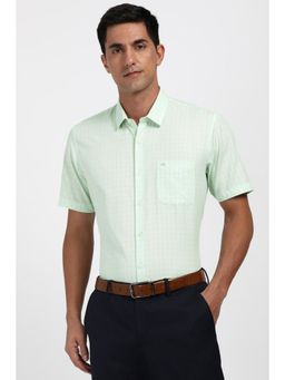 Peter England - Men Cotton Blend Checks Collar Neck Regular Fit Green Shirt