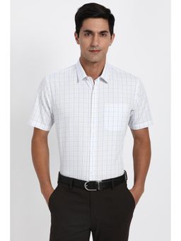 Peter England - Men Cotton Blend Checks Collar Neck Regular Fit White Shirt