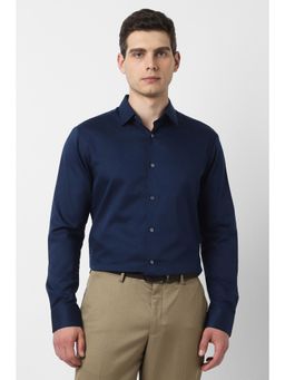 Peter England - Men Cotton Solid Collar Neck Regular Fit Navy Blue Shirt