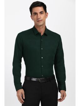 Peter England - Men Cotton Textured Collar Neck Slim Fit Green Shirt
