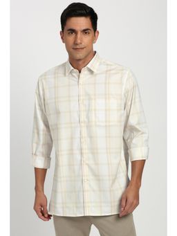 Peter England - Men Cotton Checks Collar Neck Regular Fit Beige Shirt