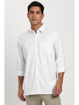 Peter England - Men Cotton Stripes Collar Neck Regular Fit White Shirt