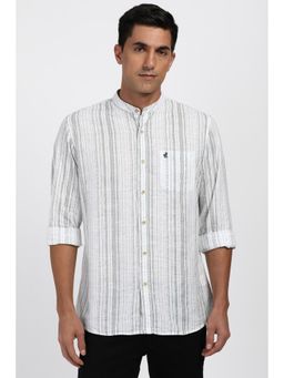 Peter England - Men Cotton Stripes Mandarin Neck Slim Fit White Shirt