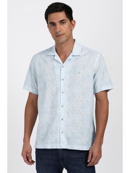Peter England - Men Cotton Printed Collar Neck Regular Fit Blue Shirt