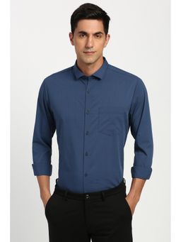 Peter England - Men Polyester Blend Checks Collar Neck Slim Fit Teal Shirt