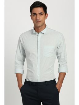 Peter England - Men Cotton Blend Printed Collar Neck Slim Fit Light Blue Shirt