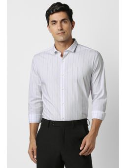 Peter England - Men Cotton Blend Stripes Collar Neck Slim Fit White Shirt