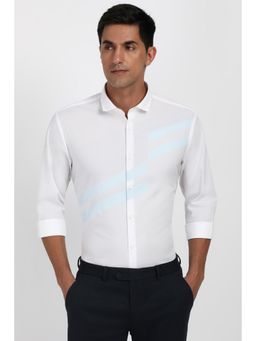 Peter England - Men Cotton Blend Self Design Collar Neck Slim Fit White Shirt