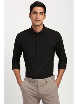 Peter England - Men Cotton Blend Self Design Collar Neck Slim Fit Black Shirt