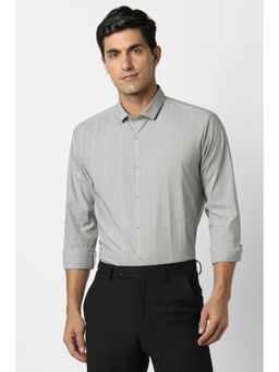 Peter England - Men Cotton Blend Stripes Collar Neck Slim Fit Grey Shirt