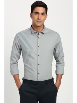 Peter England - Men Cotton Blend Self Design Collar Neck Slim Fit Grey Shirt