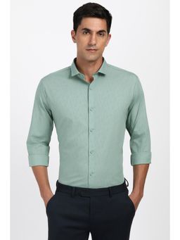 Peter England - Men Cotton Blend Printed Collar Neck Slim Fit Green Shirt