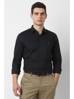 Peter England - Men Cotton Blend Solid Collar Neck Super Slim Fit Black Shirt