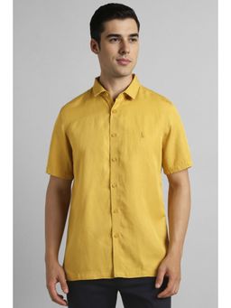 Simon Carter - Men Lyocell Blend Textured Collar Neck Regular Fit Yellow Shirt