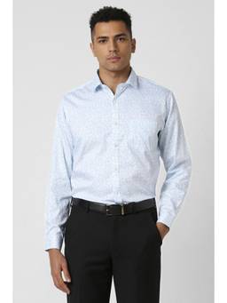 Van Heusen - Men Cotton Printed Collar Neck Slim Fit Blue Shirt
