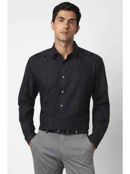 Van Heusen - Men Cotton Printed Collar Neck Slim Fit Black Shirt