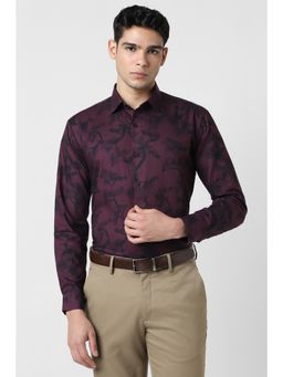 Van Heusen - Men Cotton Printed Collar Neck Slim Fit Purple Shirt
