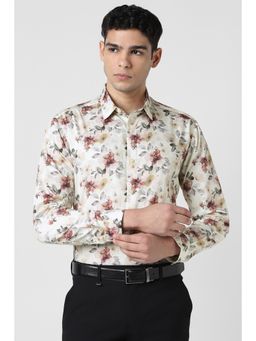 Van Heusen - Men Cotton Printed Collar Neck Slim Fit White Shirt