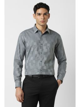Van Heusen - Men Cotton Textured Collar Neck Slim Fit Grey Shirt