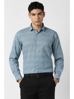 Van Heusen - Men Cotton Printed Collar Neck Slim Fit Blue Shirt